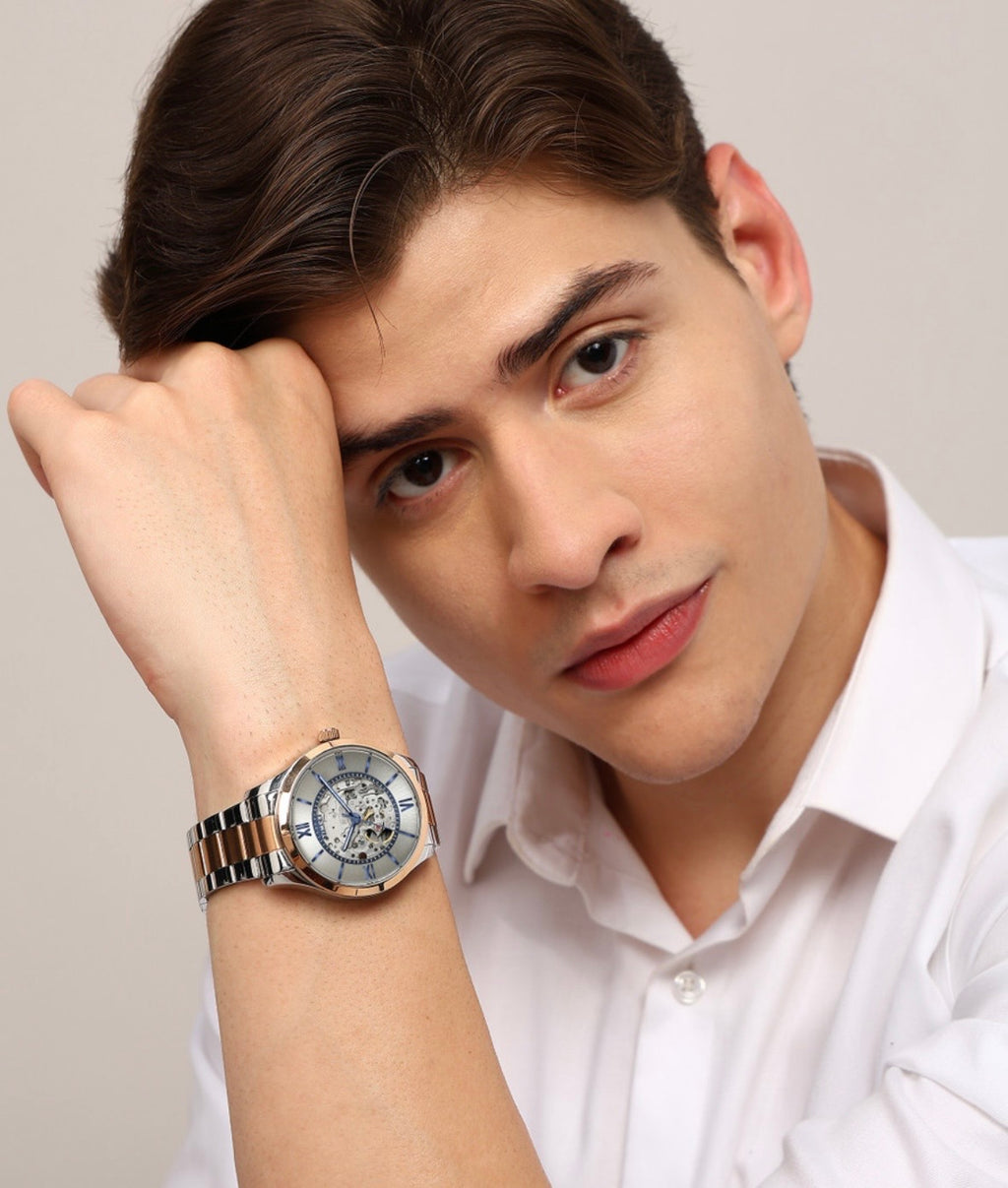 Timex Prestige Skeleton: Silver & Gold